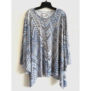 Bonworth Woman's Waterfall Top 3/4 Sleeve‎ Size XL Blue Boho Peasant Minimal